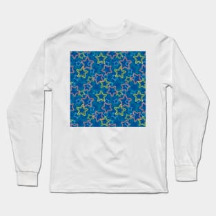 Multicolored star silhouettes with dotted border Long Sleeve T-Shirt